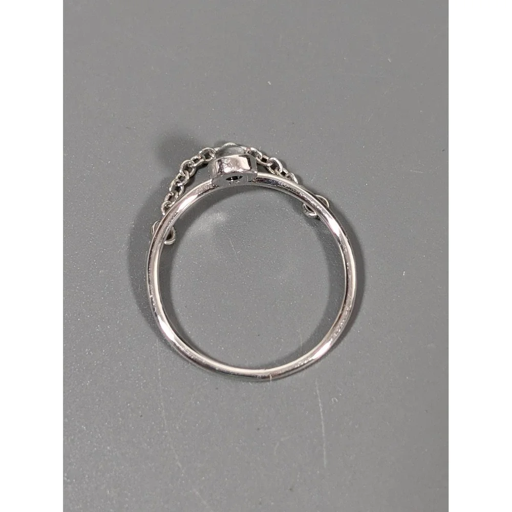 Pura Vida Silver Tone Chain Ring Blue Stone Dainty Stackable‎ Ring Size 5